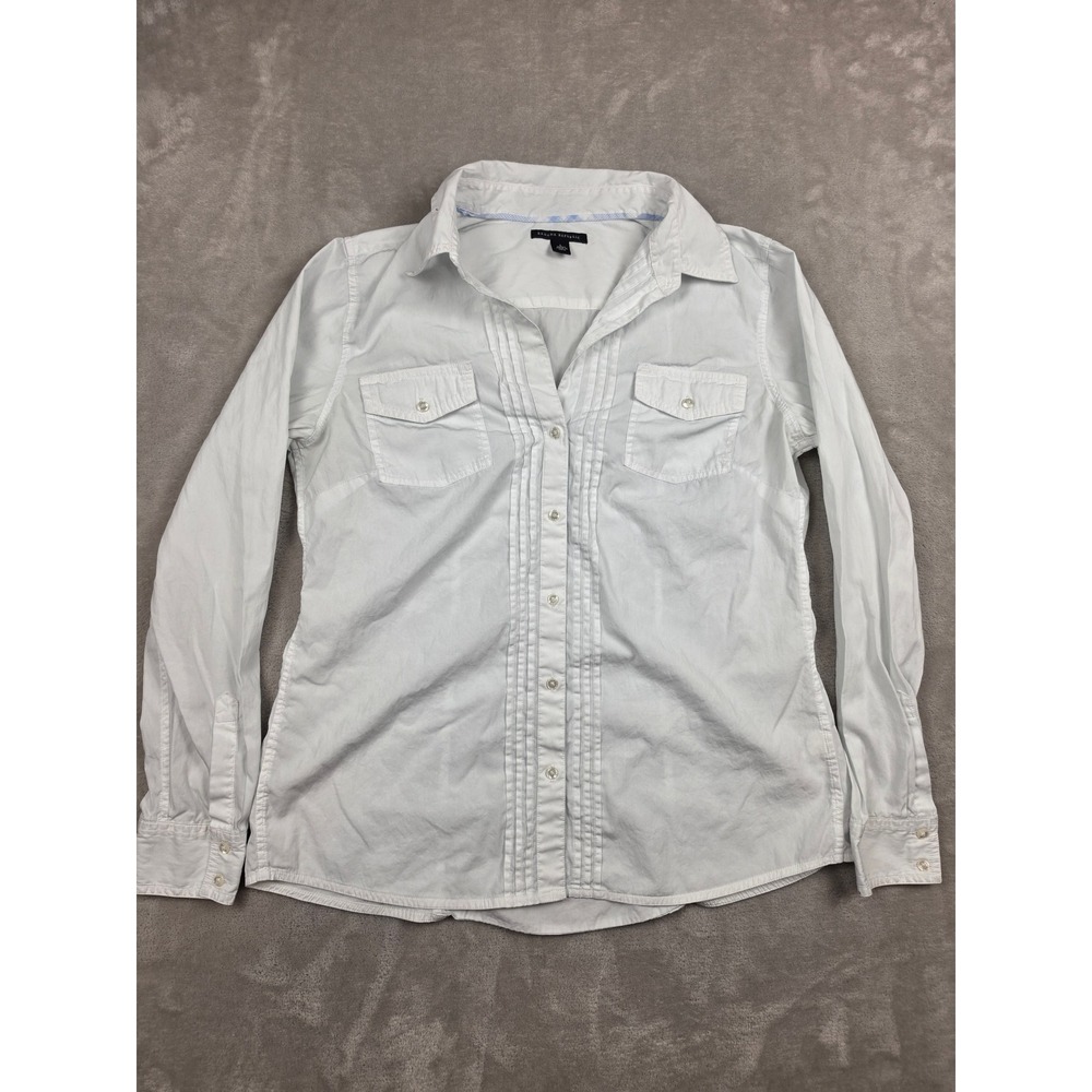 Banana Republic Button Up Shirt Womens Large White Cotton Long Sleeve Pleated